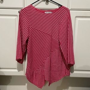 Women’s medium tunic three-quarter length sleeve red with white stripes.